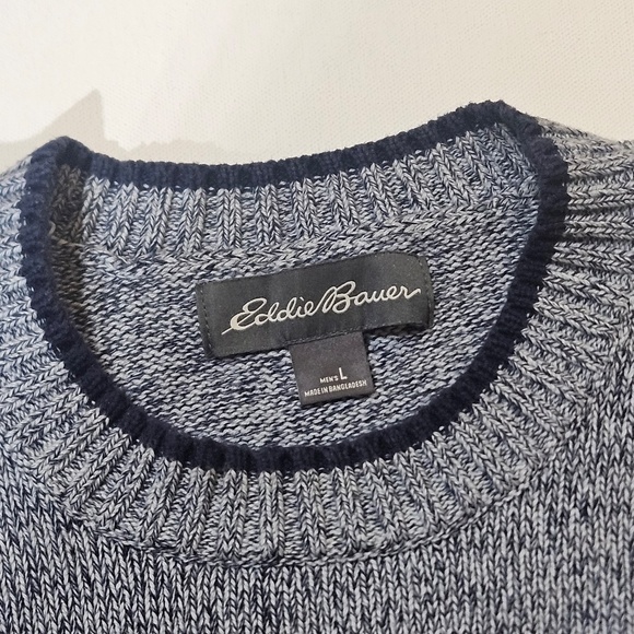 Eddie Bauer Sweater Mens Large Blue Marbled Cotton Crewneck Pullover Knit Casual - Picture 3 of 6